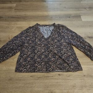 🌿"Faherty" Floral V-Neck Long Sleeve Top